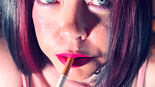 Sweet Goth Girl Tina Snua Smokes A Cork Cigarette In Satin Gloves & Jewellery - Smoking Smoker BBW OMI Snap Inhale Drifting