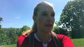 Busty blonde outdoor masturbation fun times