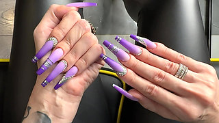 New Long Nails Shape - a Ballerina Shape (coffin) and Leather Outfit on Me