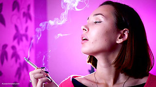 Playful Russian Beauty Smoking Cigarette Outdoor Tease