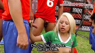 Crazy outdoor gangbang session with a football team and Janeth Rubio