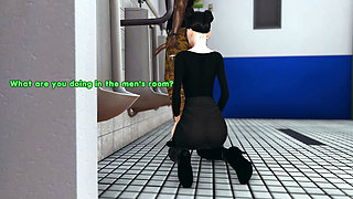 Men's Room, Cute Asian Girl Swallows Big Black Cock in a Public Toilet, Emptie41