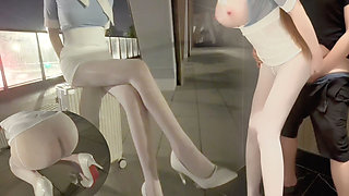 Flight Attendant in Pantyhose and High Heels, Going Commando Outdoors, Performing Oral Sex and Taking a Load Inside Her Mouth.