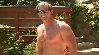 Brunette doll gets a facial by the pool after hot fuck