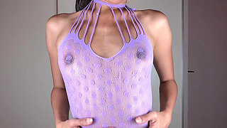 43 Min, 5 Sheer Outfits - Hardcore Nipple Tease & Play by Skinny Asian with Small Tits - Worship Her Big Asian Nipples