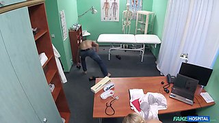 Blonda nurse in total uniform bangs her latest patient - faux hospital