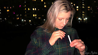 Smoking Blonde with Naked Tits Smokes!
