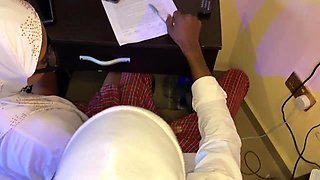 Slender college girl drilled on the table