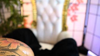 Tattooed Babe Wrecks Her Ass with Her Fuck Machine