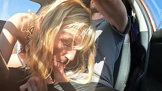 Sexy Blonde Swallows Cum After Road Head