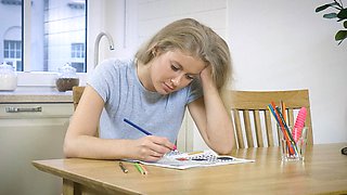 Long-haired Eyla strokes her hot ass in the kitchen