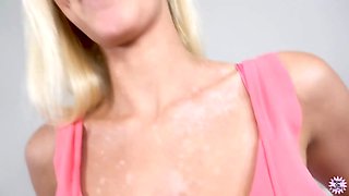 Blonde MILF Nathaly Cherie gets plastered in cum