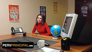 Step mommy in fabulous lingerie Tiffany Fox gaggs on principal's thick cock in his office - freak principal