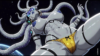 My Alien girlfriend topless in space (Ai animation)