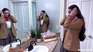 Hazel Moore Stars as Brunette Teacher Nicole Emma Vaunt in Fantasy Girl-on-Girl Roleplay Where Bust