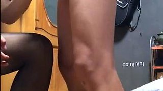 Chinese femdom mistress black pantyhose high heels footjob