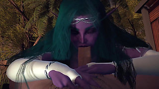 Night Elf Princess Give You a Blowjob in the Garden POV 3D Porn