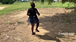 African Ebony Sexy Black Girl Dances in Public with Laughter