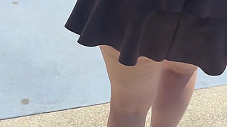 Exhibition in Micro Skirt in Public and Anal Plug