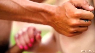 Gives Him A Sloppy Blowjob Outdoors With Morgan Rain