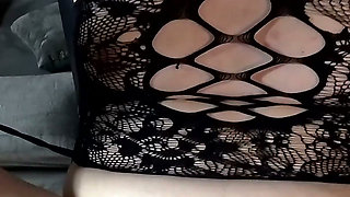 Fucking Three Girls in Fishnet Bodystockings with Their Legs Spread Wide Foursome, Cum on Pussy