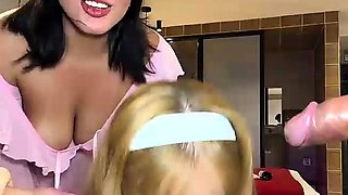 Two horny Latinas suck big cocks and take hard pounding live