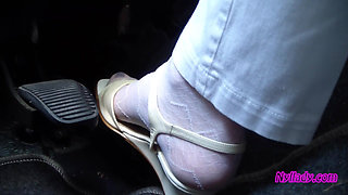 Nyllady Driving in Flats and Changes Her Hosed Feet in Sandals