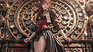 Steampunk Duchess! Red-haired mechanical girl teasing in the Gear Hall.