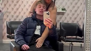 BBW Scouse MILF sucks and fucks son friend in her hair salon