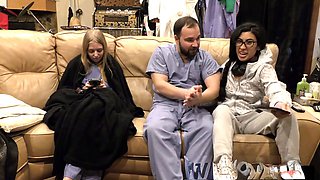 Leg restraints, male doctor, research