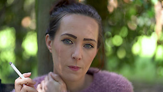 Close up Outdoor Smoking - Petite Brunette