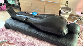 Wife Punishes Her Slave in Full-body-inflate Latex Bag - Estim - Restricted Breathing - Bagged