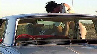 Blonde is flashing her big boobs in the outdoors