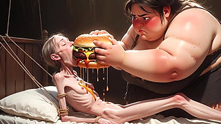 Extremely Skinny Girl Fed by Massive SSBBW - Extreme Feederism Contrast