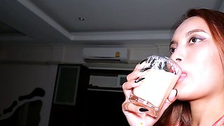 Hot Thai teens sharing a big white cock