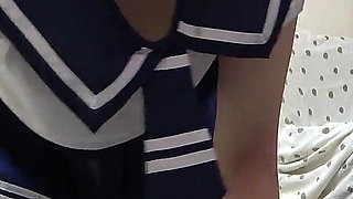 Short Student Uniform, Mini Skirt, Thong Panties and Socks, Skinny and Big Ass Serious Japanese Girl Cleaning Apartment