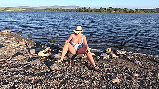 Girl Public Masturbation Near the Lake