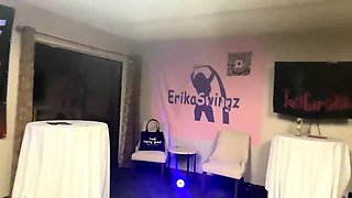 Two blonde BBW lesbians fucking a double dildo in bed