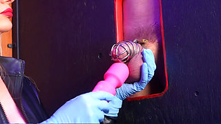 Leather Catsuit Domme Destroys Locked Cock: Vibrator, Paddle, Sounding & Glove Cumshot
