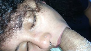Smearing a slut's greedy mouth with lots of cum.