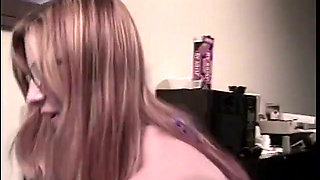 Busty blonde cutie fucks herself with dildo while holding vibrator to her clit