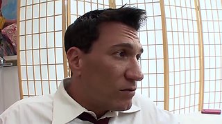 Blonde Deep-Throats Stepdaddy While Flashing Titties