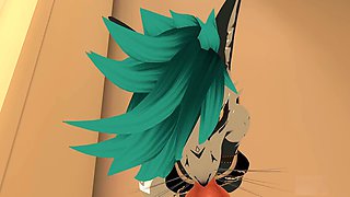 On her knees, vr, cowgirl riding