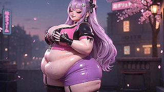 BBW Anime Babe Shaking Huge Ass in Purple Thong