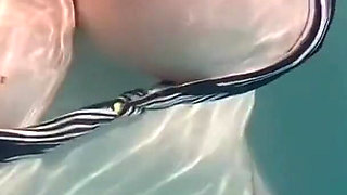 Artemisia Love Flashing Her Perfect Big Tits Underwater and Smoking a Cigarette