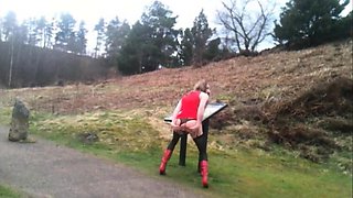 Crossdresser Strips Outdoors