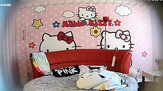 Amateur teen in colorful panties get dildoed and fucked hard