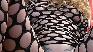 I Fist Both Holes with an Xl Dildo While Wearing a Fishnet Outfit!