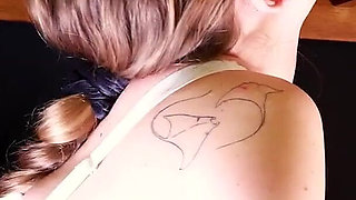 Rae Astora Sucks off Cock at the Milking Table
