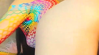 Latina with Perfect Tents and Hairy Vagina Masturbates by Mistake on Her Webcam